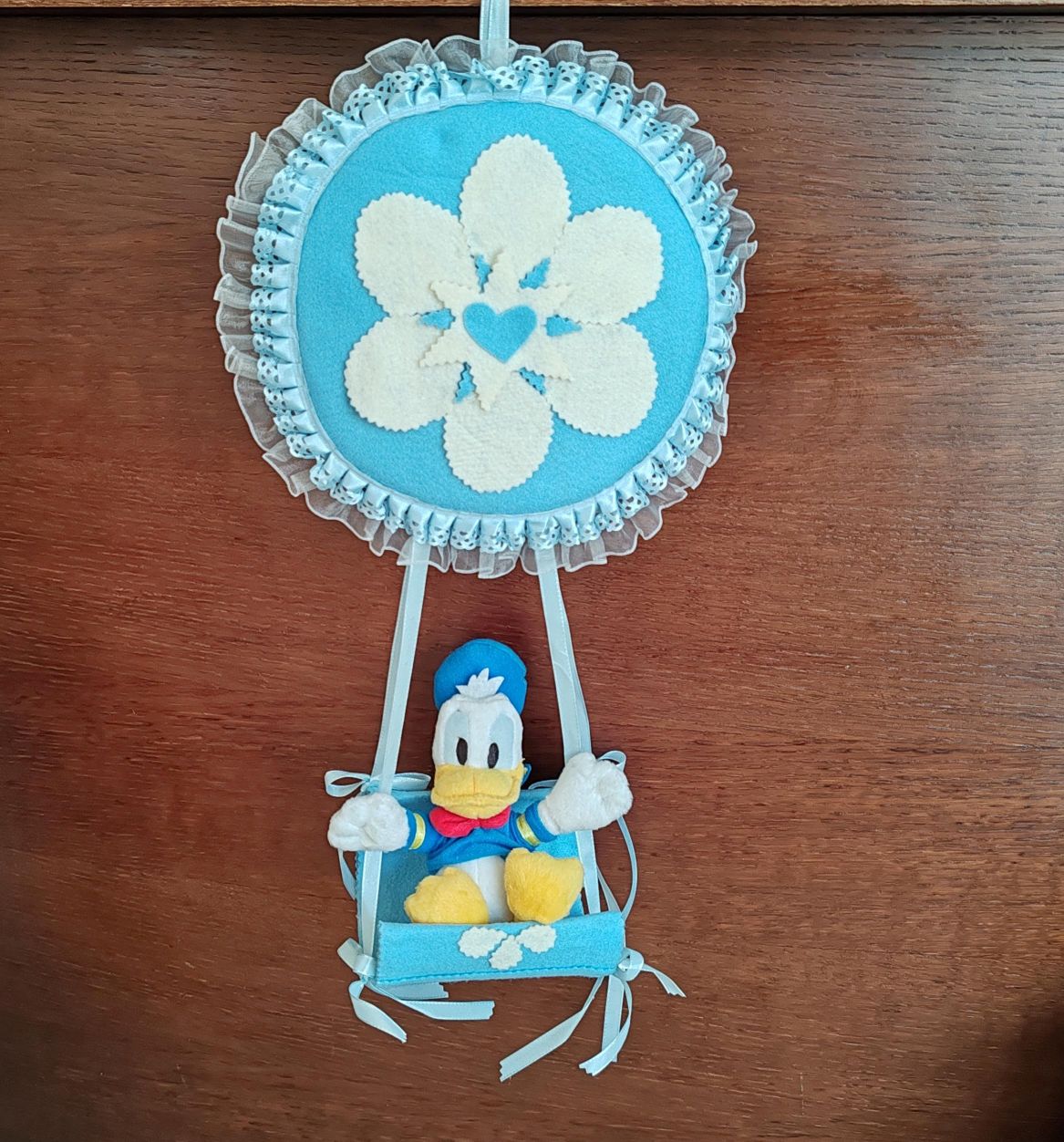 Fiocco nascita mongolfiera celeste con peluche